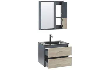 Baderomsskap Teruel Grå, lyst tre, 60x48x70 cm - Grå, lyst tre, 60x48x70 cm - Oppbevaring - Oppbevaring til baderom - Veggskap & høyskap