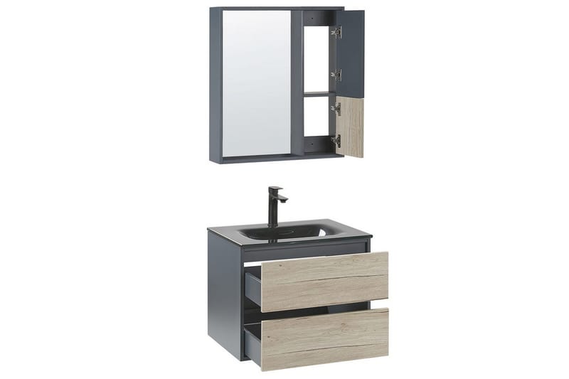 Baderomsskap Teruel Grå, lyst tre, 60x48x70 cm - Grå, lyst tre, 60x48x70 cm - Oppbevaring - Oppbevaring til baderom - Veggskap & høyskap