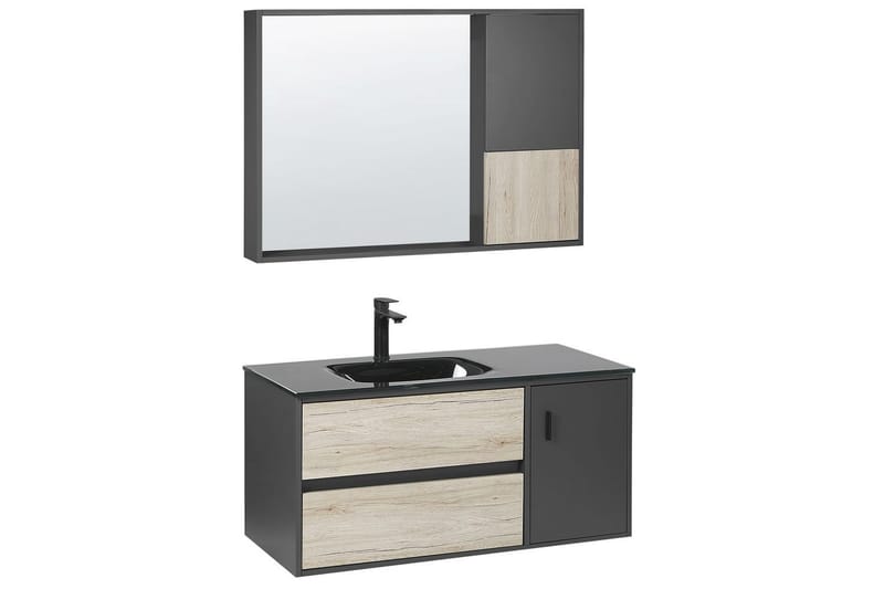 Baderomsskap Teruel Lyst tre, svart, 100x48x70 cm - Lyst tre, svart, 100x48x70 cm - Oppbevaring - Oppbevaring til baderom - Veggskap & høyskap