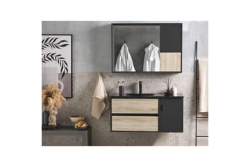 Baderomsskap Teruel Lyst tre, svart, 100x48x70 cm - Lyst tre, svart, 100x48x70 cm - Oppbevaring - Oppbevaring til baderom - Veggskap & høyskap