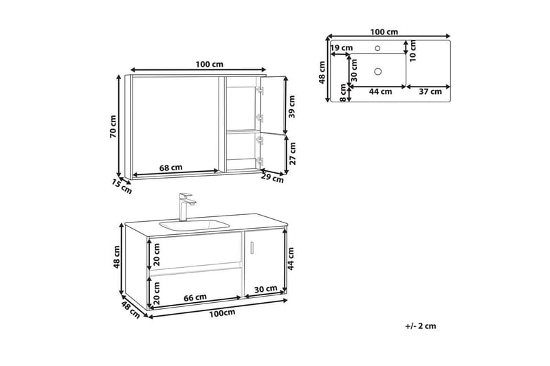 Baderomsskap Teruel Lyst tre, svart, 100x48x70 cm - Lyst tre, svart, 100x48x70 cm - Oppbevaring - Oppbevaring til baderom - Veggskap & høyskap