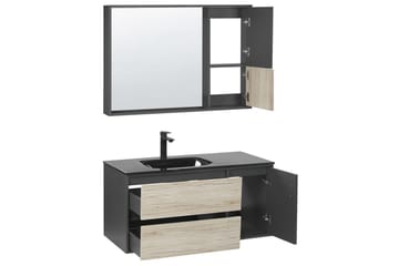 Baderomsskap Teruel Lyst tre, svart, 100x48x70 cm - Lyst tre, svart, 100x48x70 cm - Oppbevaring - Oppbevaring til baderom - Veggskap & høyskap