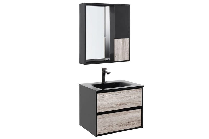Baderomsskap Teruel Lyst tre, svart, 60x48x70 cm - Lyst tre, svart, 60x48x70 cm - Oppbevaring - Oppbevaring til baderom - Veggskap & høyskap