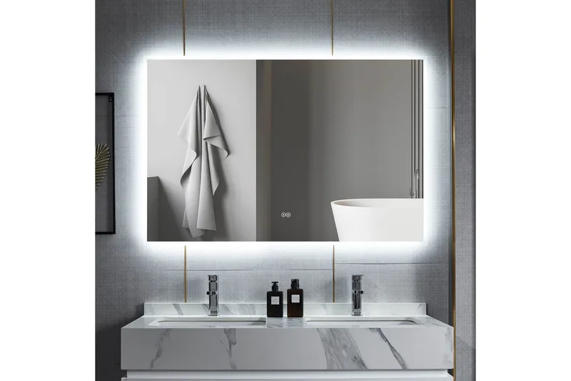 Baderomsspeil 100x80 cm med LED-belysning og anti-dugg