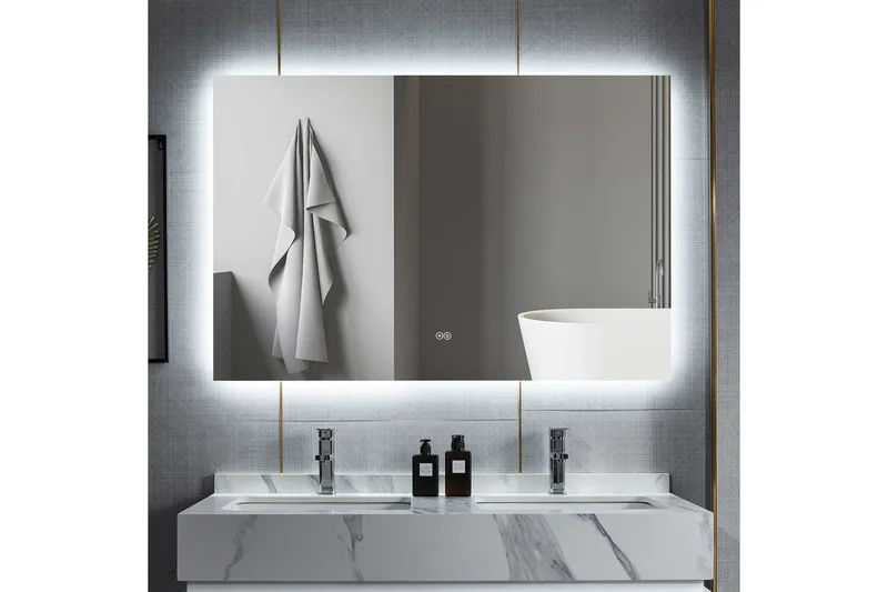 Baderomsspeil 120x100 cm med LED-belysning og anti-dugg