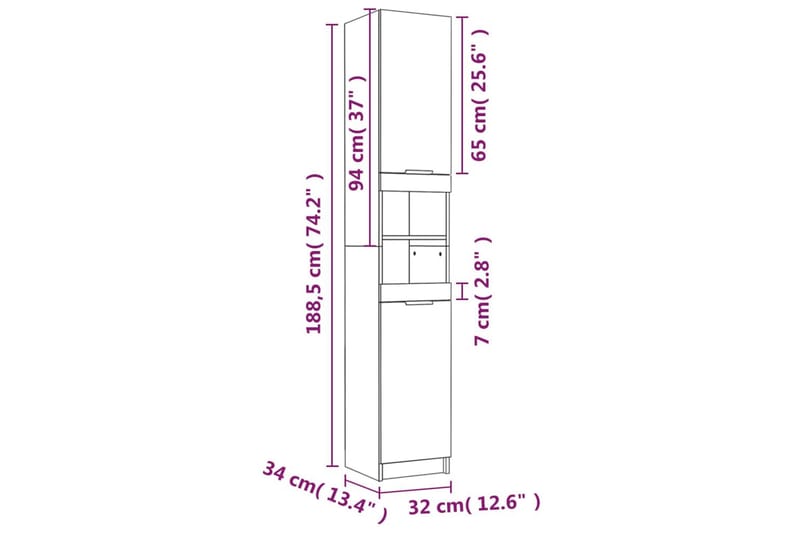 beBasic Baderomsskap betonggrå 32x34x188,5 cm konstruert tre - GrÃ¥ - Veggskap & høyskap - Baderomsskap