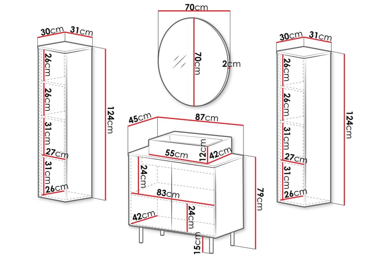 Casa Komplett Møbelpakke - Svart - Oppbevaring - Oppbevaring til baderom - Komplette møbelpakker