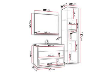 Ekomi Møbelsett til Bad 133 cm - Oppbevaring - Oppbevaring til baderom - Komplette møbelpakker