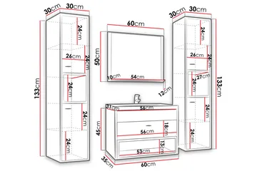 Ekomi Møbelsett til Bad 133 cm - Oppbevaring - Oppbevaring til baderom - Komplette møbelpakker