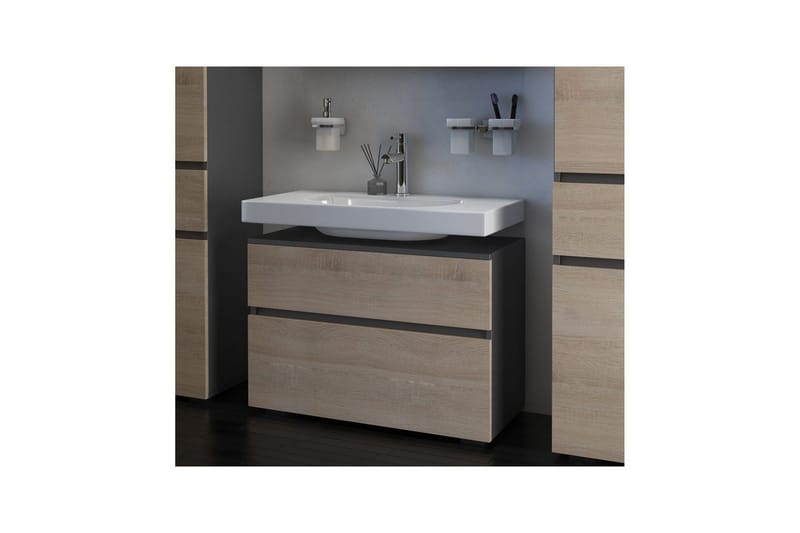 Högskåp till badrum Loft24 Tvättställsskåp Wisla Graphite Grey, Dark Colored Wood - Oppbevaring - Oppbevaring til baderom - Veggskap & høyskap