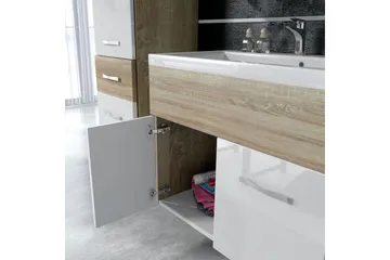 Alba Baderomsett - Eik/Hvit/Høyglans - Oppbevaring - Oppbevaring til baderom - Komplette møbelpakker