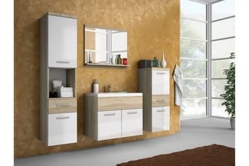 Alba Baderomsett - Eik/Hvit/Høyglans - Oppbevaring - Oppbevaring til baderom - Komplette møbelpakker