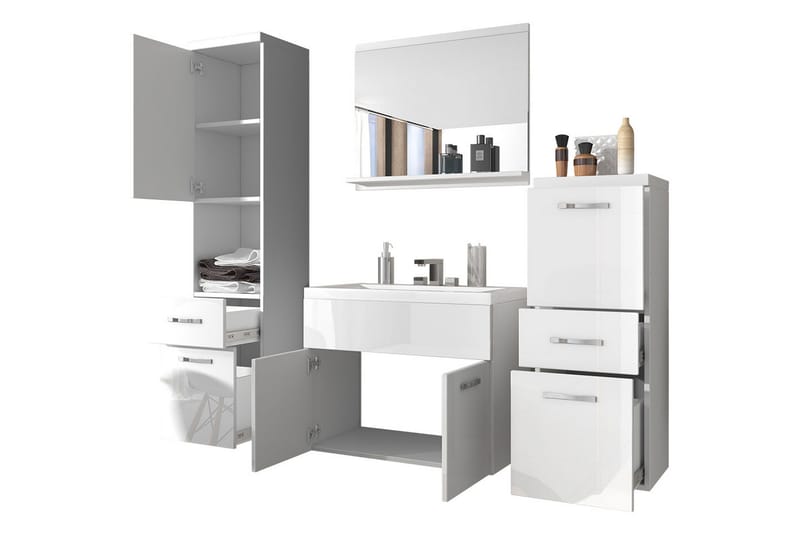 Alba Baderomsett - Eik/Hvit/Høyglans - Oppbevaring - Oppbevaring til baderom - Komplette møbelpakker