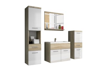 Alba Baderomsett - Eik/Hvit/Høyglans - Oppbevaring - Oppbevaring til baderom - Komplette møbelpakker