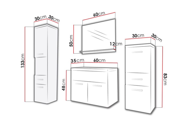 Alba Baderomsett - Hvit/Høyglans - Oppbevaring - Oppbevaring til baderom - Komplette møbelpakker