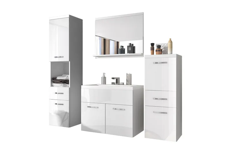 Alba Baderomsett - Hvit/Høyglans - Oppbevaring - Oppbevaring til baderom - Komplette møbelpakker