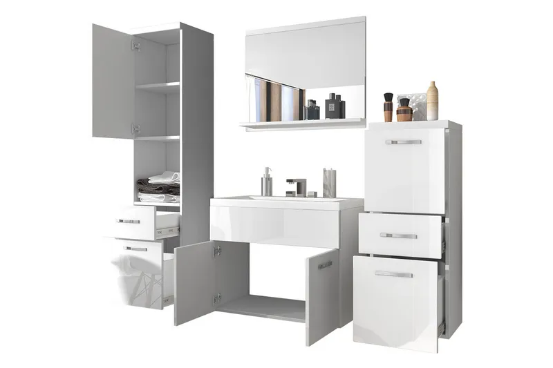 Alba Baderomsett - Hvit/Høyglans - Oppbevaring - Oppbevaring til baderom - Komplette møbelpakker