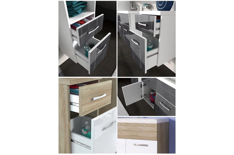 Alba Baderomsett - Hvit/Høyglans/Grå/Brun - Oppbevaring - Oppbevaring til baderom - Komplette møbelpakker