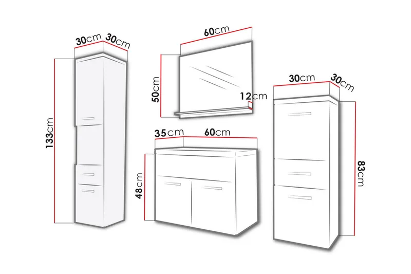 Alba Baderomsett - Hvit/Høyglans/Grå/Brun - Oppbevaring - Oppbevaring til baderom - Komplette møbelpakker