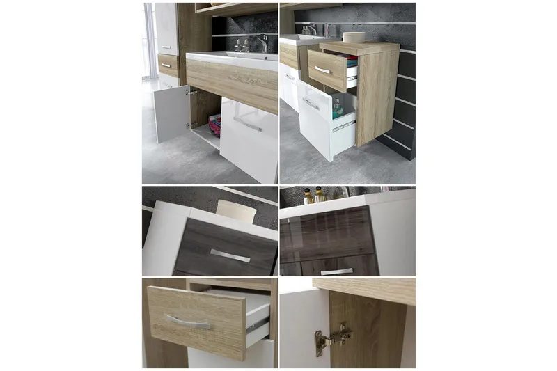 Alba Baderomsett - Hvit/Høyglans/Grå/Brun - Oppbevaring - Oppbevaring til baderom - Komplette møbelpakker