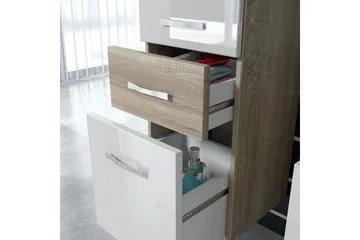 Alba Baderomsett - Hvit/Høyglans/Grå/Brun - Oppbevaring - Oppbevaring til baderom - Komplette m øbelpakker