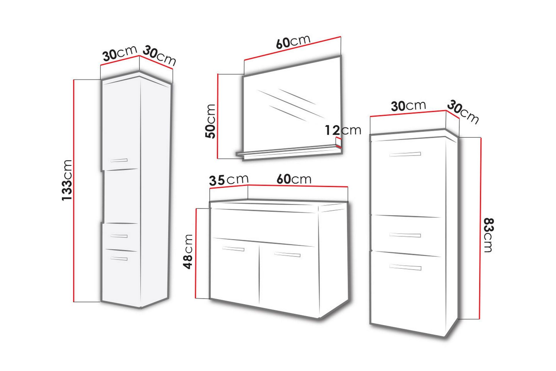 Baderomsett Alba - Hvit/Høyglans/Grå/Brun - Oppbevaring - Oppbevaring til baderom - Komplette møbelpakker