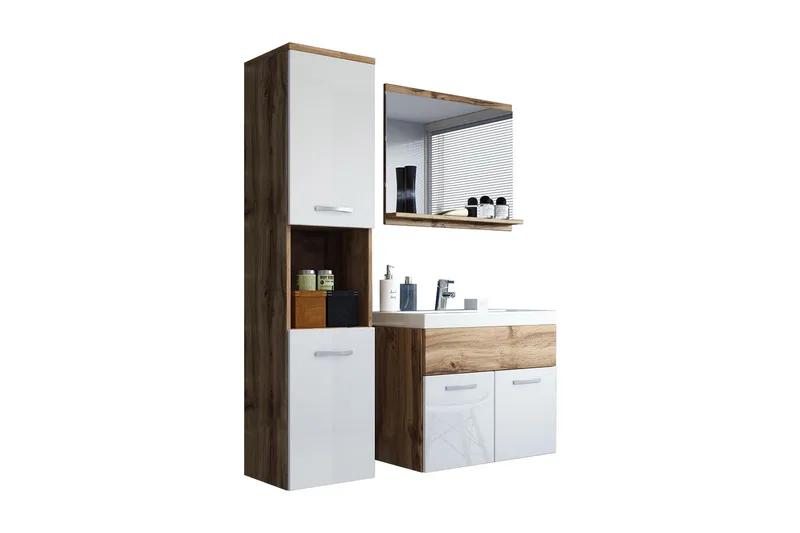 Baderomssett Delorimier 57 cm - Hvit/Natur - Oppbevaring - Oppbevaring til baderom - Komplette møbelpakker