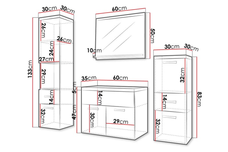 Ericka Baderomsmøbel - Oppbevaring - Oppbevaring til baderom - Komplette møbelpakker