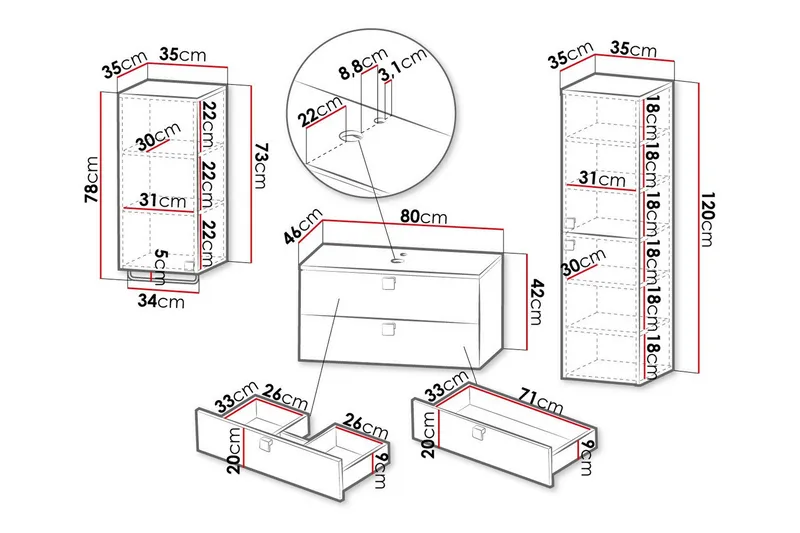 Glenndale Baderomsmøbelsett - Hvid - Oppbevaring - Oppbevaring til baderom - Komplette møbelpakker