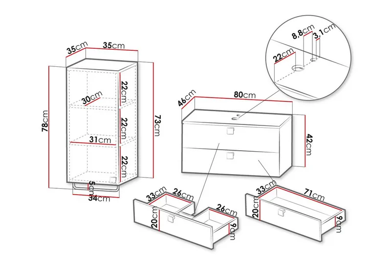 Glenndale Baderomsmøbelsett - Hvid - Oppbevaring - Oppbevaring til baderom - Komplette møbelpakker