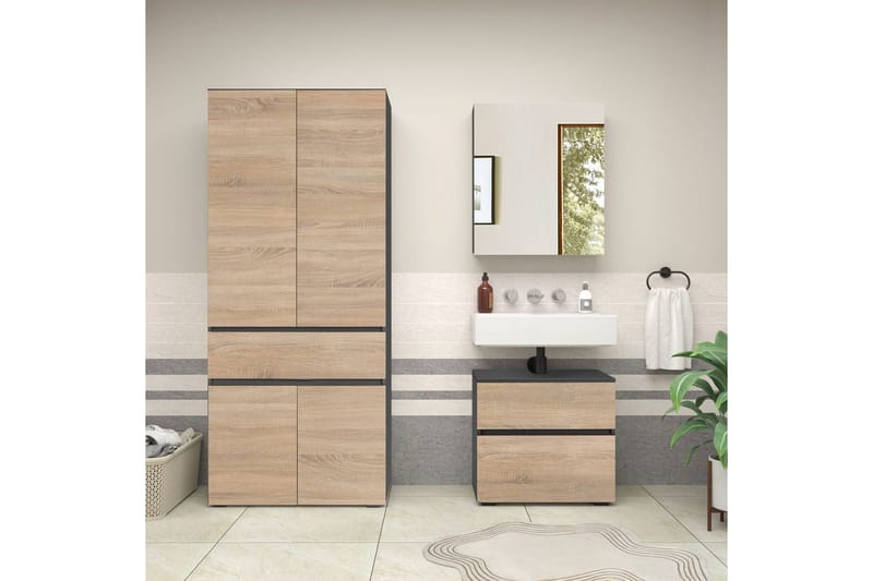 Komplette møbelpakker Loft24 Wisla komplett møbelpakke Grå 15x60 cm - Oppbevaring - Oppbevaring til baderom - Komplette møbelpakker