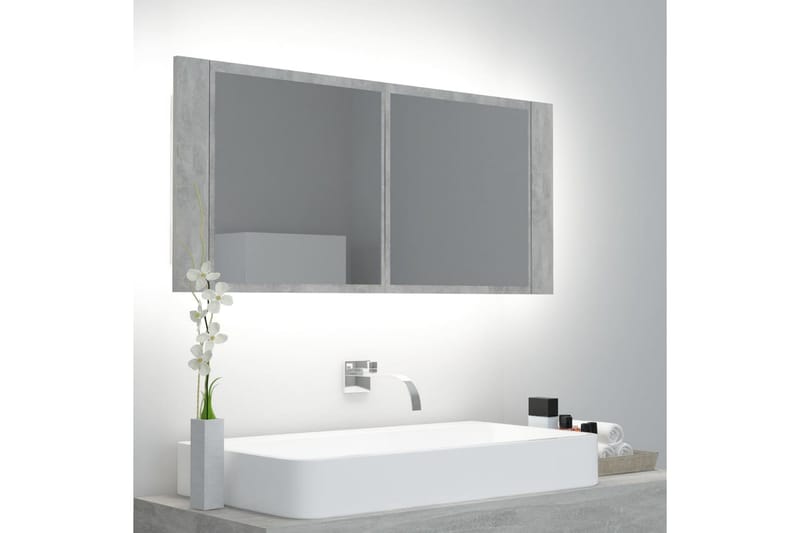 LED-speilskap til baderom betonggrå 100x12x45 cm - Grå - Speilskap