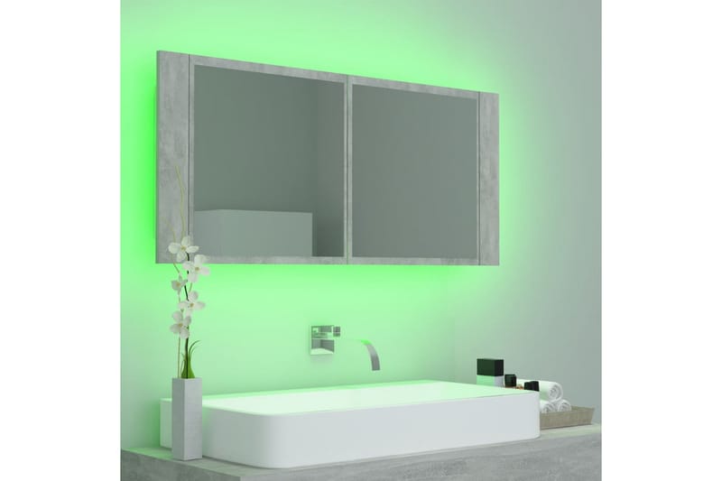 LED-speilskap til baderom betonggrå 100x12x45 cm - Grå - Speilskap