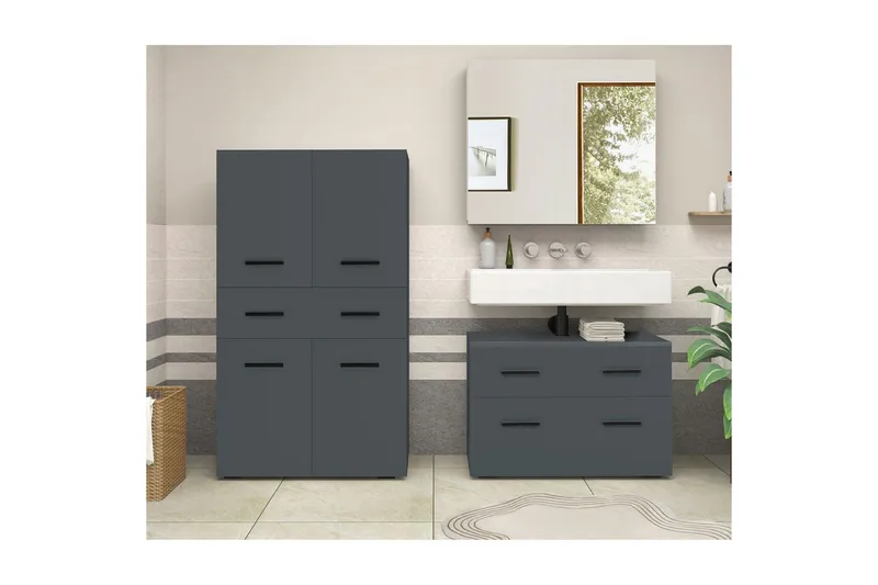 Malika Høyskap til Bad 130x76x35 cm - Grå - Oppbevaring - Oppbevaring til baderom - Veggskap & høyskap