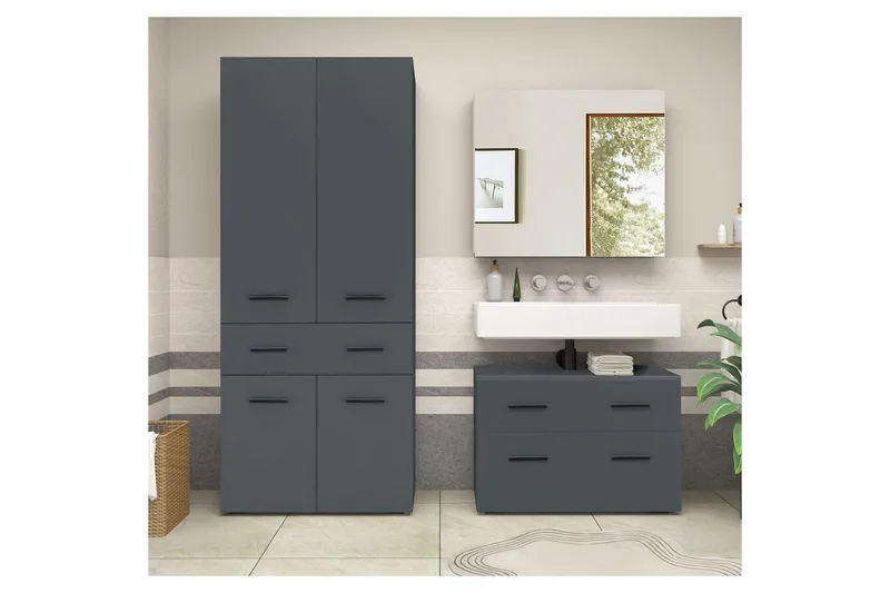 Malika Høyskap til Bad 180x76x35 cm - Grå - Oppbevaring - Oppbevaring til baderom - Veggskap & høyskap