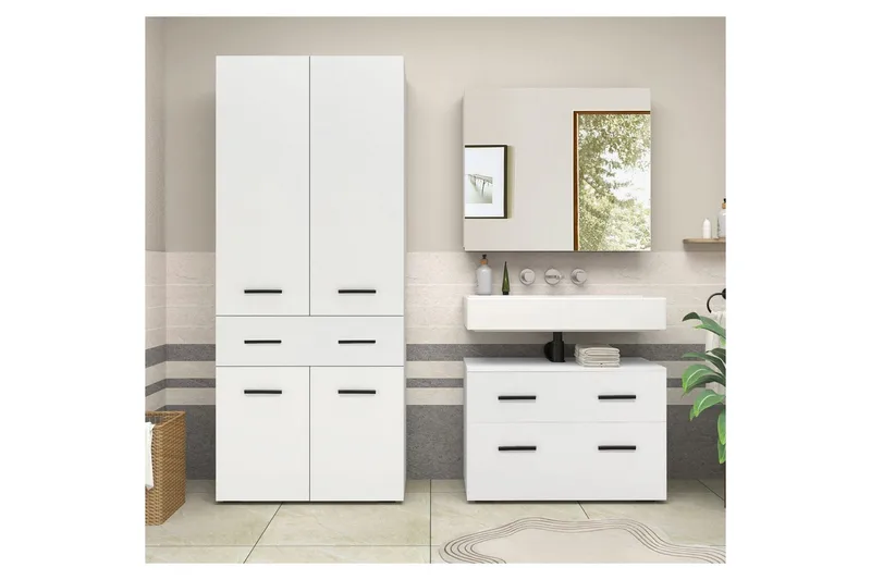 Malika Høyskap til Bad 180x76x35 cm - Hvit - Oppbevaring - Oppbevaring til baderom - Veggskap & høyskap