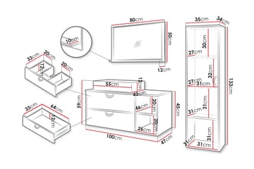 Merlinor Møbelsett for Bad - Beige - Oppbevaring - Oppbevaring til baderom - Komplette møbelpakker