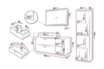 Merlinor Møbelsett for Bad - Beige - Oppbevaring - Oppbevaring til baderom - Komplette møbelpakker