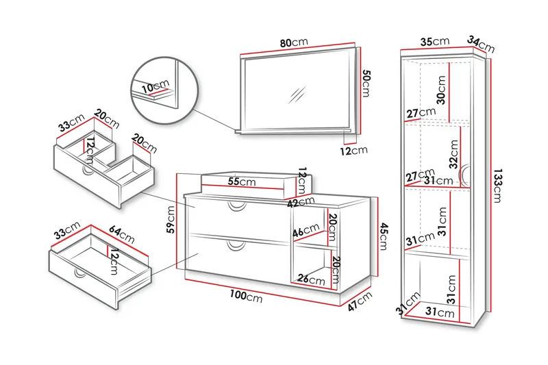 Merlinor Møbelsett for Bad - Beige - Oppbevaring - Oppbevaring til baderom - Komplette møbelpakker