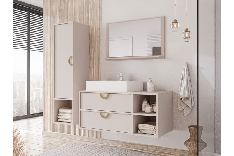 Merlinor Møbelsett for Bad - Beige - Oppbevaring - Oppbevaring til baderom - Komplette møbelpakker