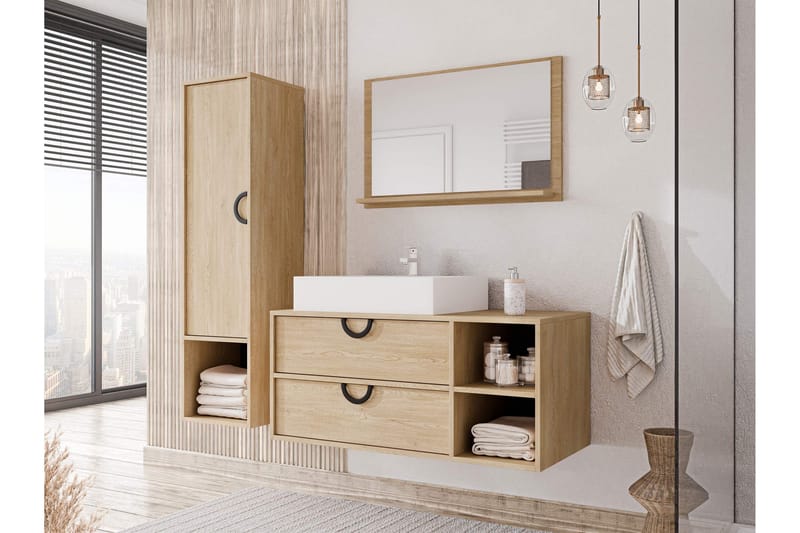 Merlinor Møbelsett for Bad - Brun - Oppbevaring - Oppbevaring til baderom - Komplette møbelpakker