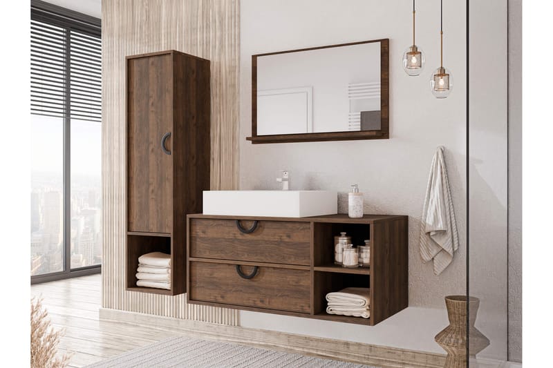 Merlinor Møbelsett for Bad - Brun - Oppbevaring - Oppbevaring til baderom - Komplette møbelpakker