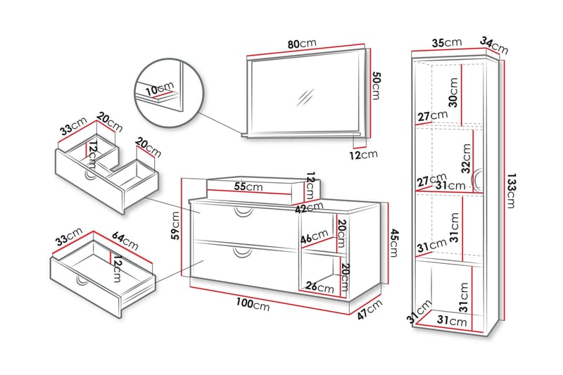 Merlinor Møbelsett for Bad - Svart - Oppbevaring - Oppbevaring til baderom - Komplette møbelpakker