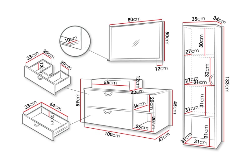 Merlinor Møbelsett for Bad - Svart - Oppbevaring - Oppbevaring til baderom - Komplette møbelpakker