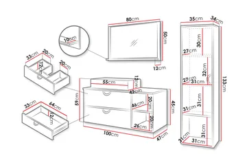 Merlinor Møbelsett for Bad - Svart - Oppbevaring - Oppbevaring til baderom - Komplette møbelpakker