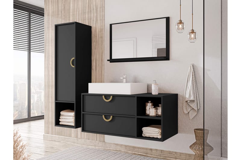 Merlinor Møbelsett for Bad - Svart - Oppbevaring - Oppbevaring til baderom - Komplette møbelpakker
