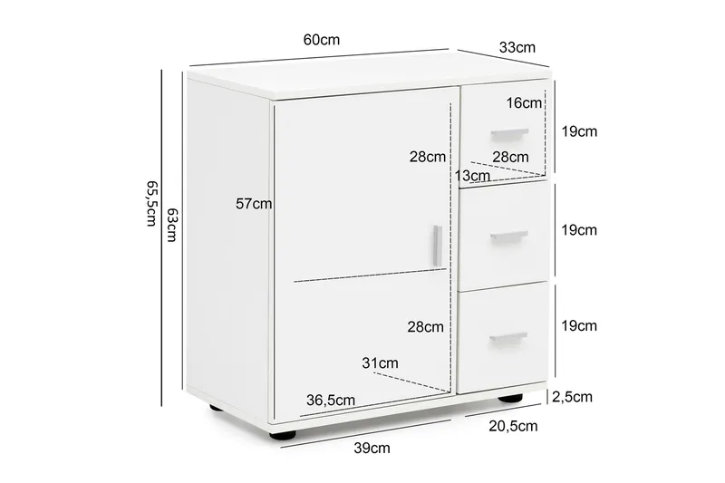 Paityn Baderomsskap 60x33 cm - Hvit - Oppbevaring - Oppbevaring til baderom - Servantskap & kommode
