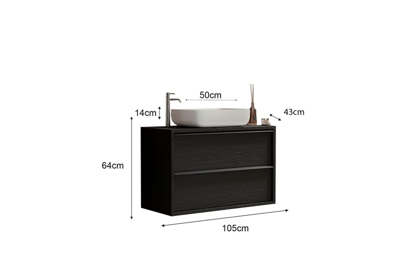 Parona Tvättställsskåp 105x64 cm - Svart - Oppbevaring - Oppbevaring til baderom - Servantskap & kommode