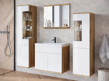 Serlin Baderomsmøbelsett med LED-belysning - Oppbevaring - Oppbevaring til baderom - Komplette møbelpakker