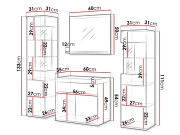 Serlin Baderomsmøbelsett med LED-belysning - Oppbevaring - Oppbevaring til baderom - Komplette møbelpakker